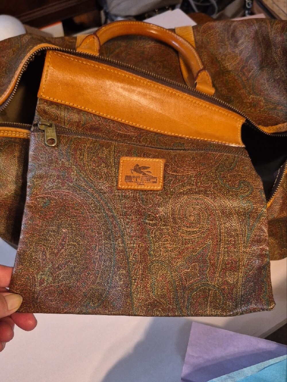 Etro Authentic Paisley Leather-Trim Weekender Travel Bag - Picture 8 of 11